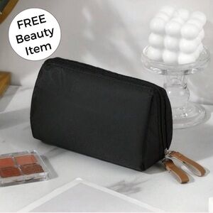 Chic Black Makeup/Accessories Bag with Red Interior 🆕 FREE BEAUTY ITEM